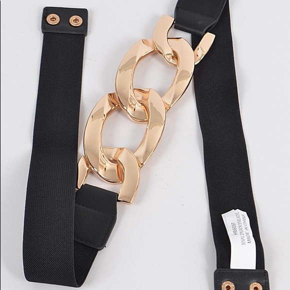 Plus Size Chunky Black & Gold Metal Elastic Statement Belt - Picture 3 of 4